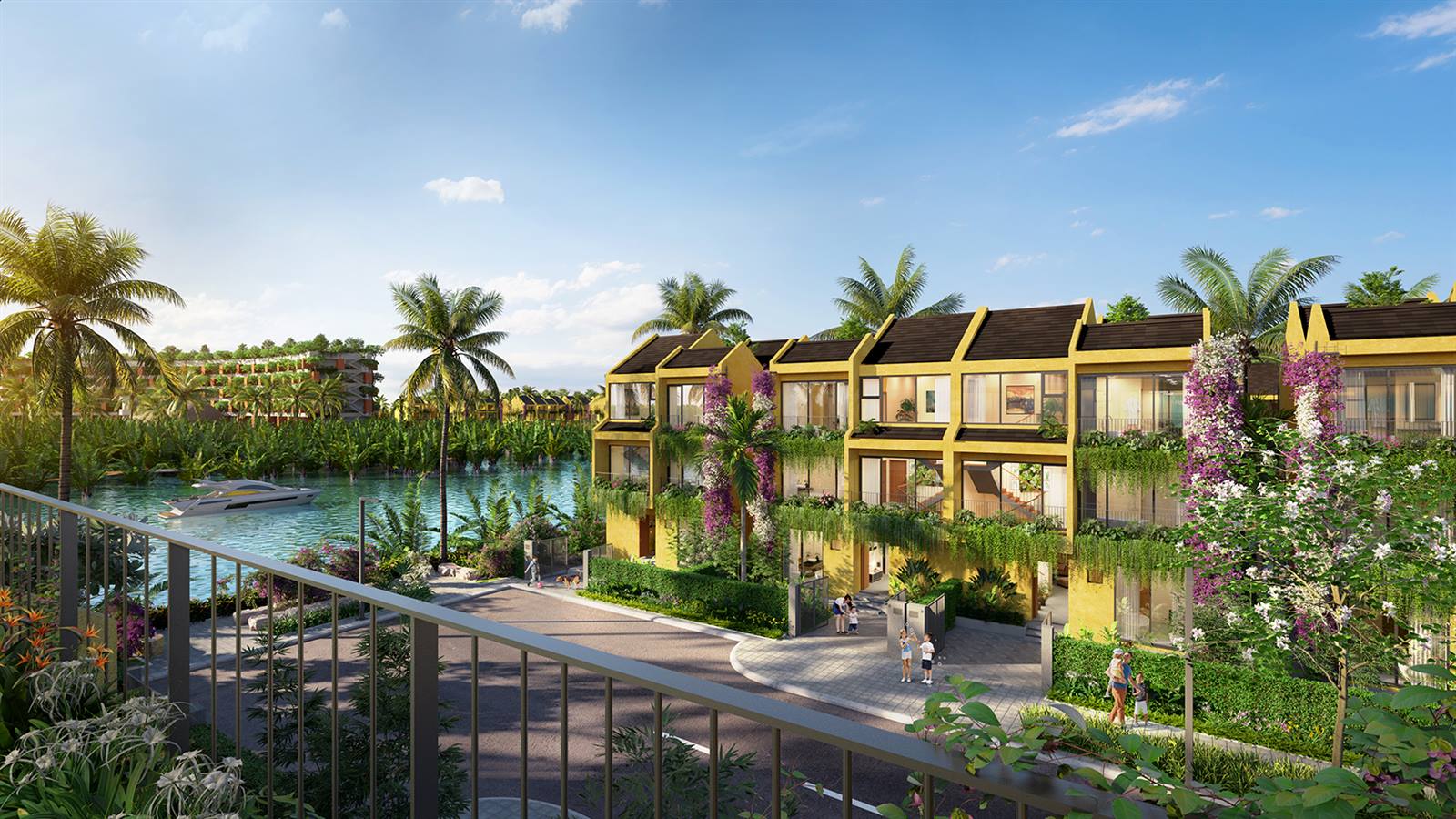 Đường dạo ven kênh trước dãy biệt thự rừng dừa Forestside Villa