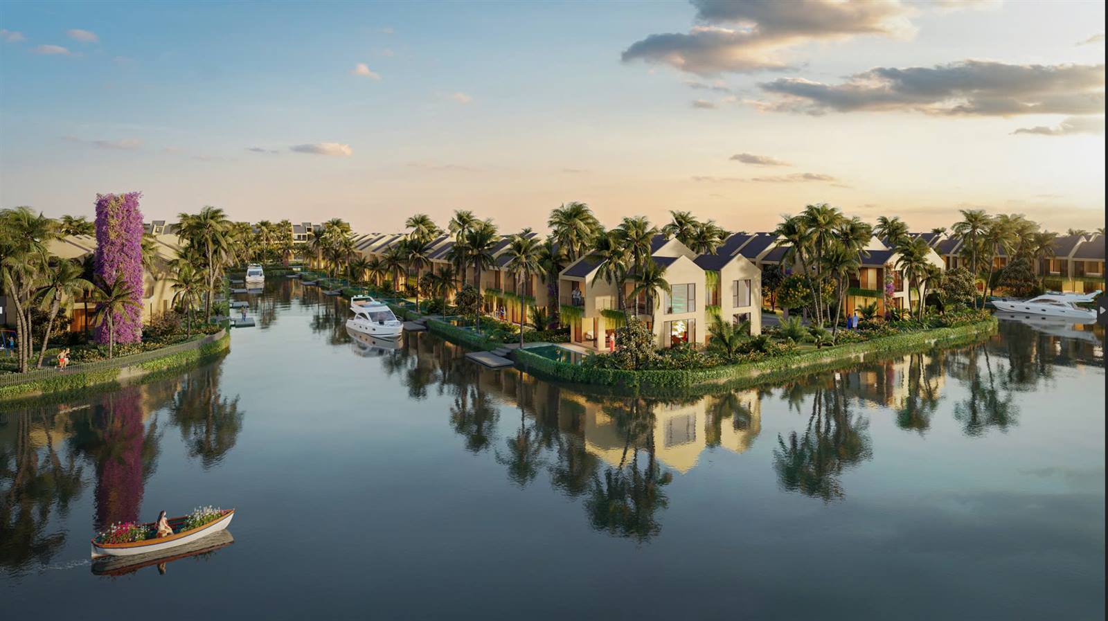Kênh nội khu và du thuyền trước dãy biệt thự Forestside Villa