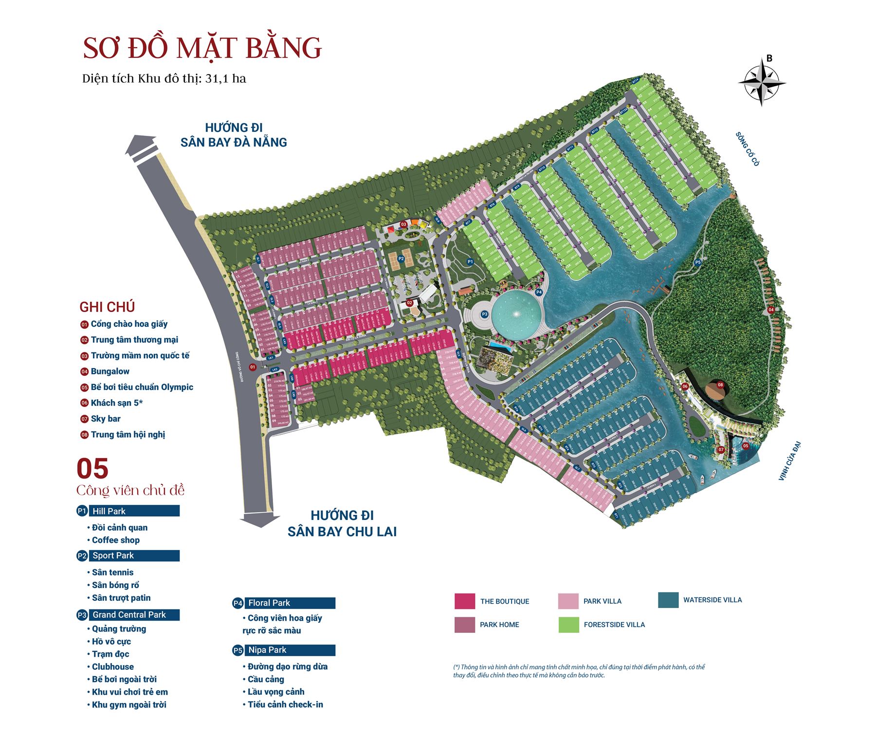 Sơ đồ mặt bằng tổng thể Casamia Balanca Hội An: 5 dòng sản phẩm, 5 công viên chủ đề và tiện ích